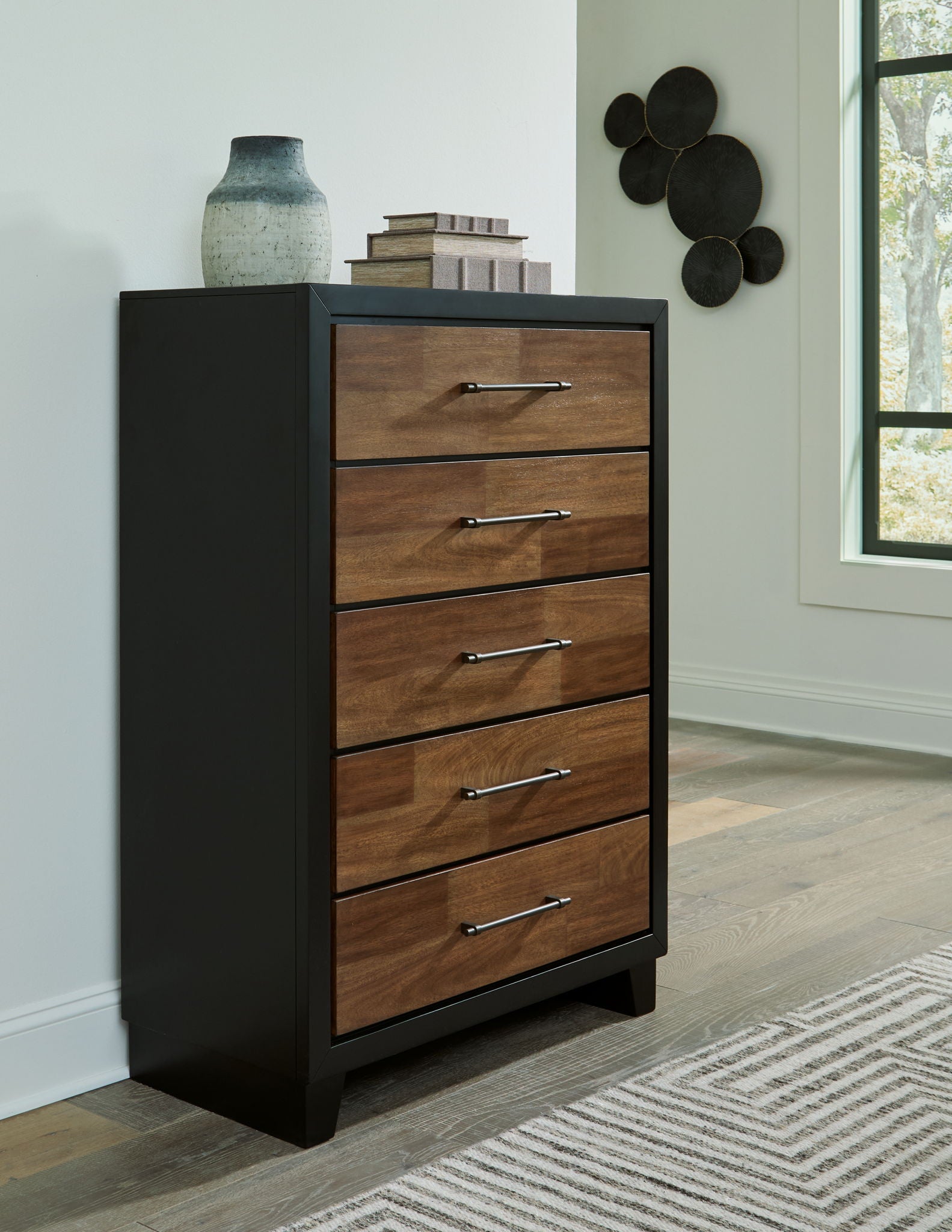 Kraeburn - Brown / Black - Five Drawer Chest - Urban Living Furniture (Los Angeles, CA)