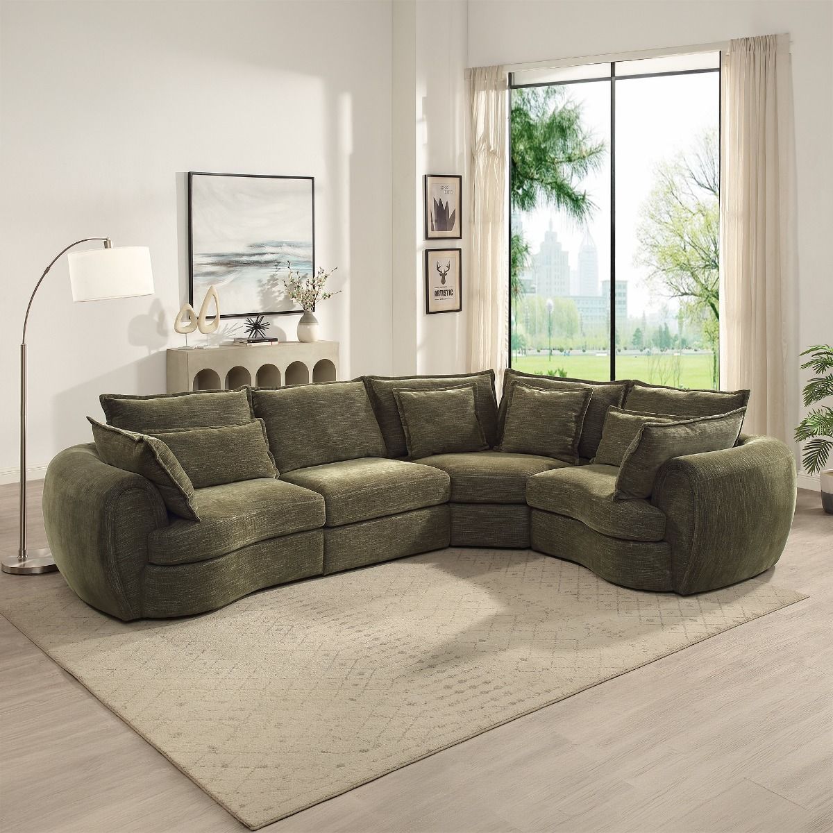 Leighton - Modular Armless Chair With 1 Pillow - Green Chenille