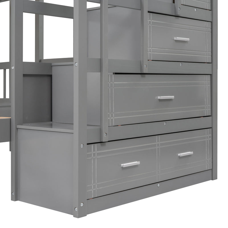 Multifunctional Triple Bunk Bed With Drawers And Guardrails