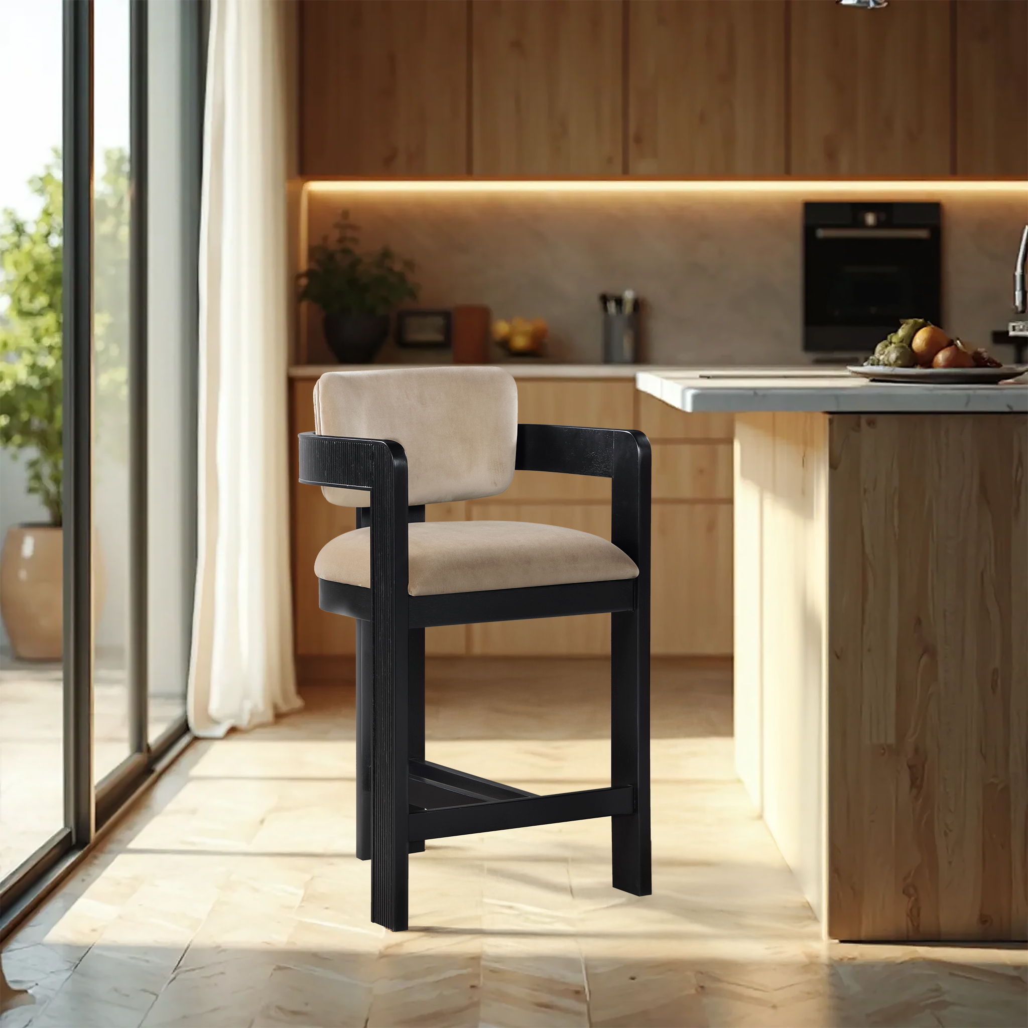 Sacha - Velvet Stool With Black Base - Urban Living Furniture (Los Angeles, CA)