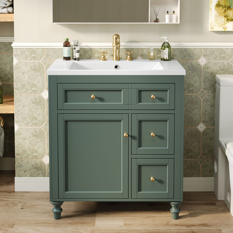 Bathroom Vanity With Top Sink, Modern Storage Cabinet With 2 Drawers And A Tip-Out Drawer