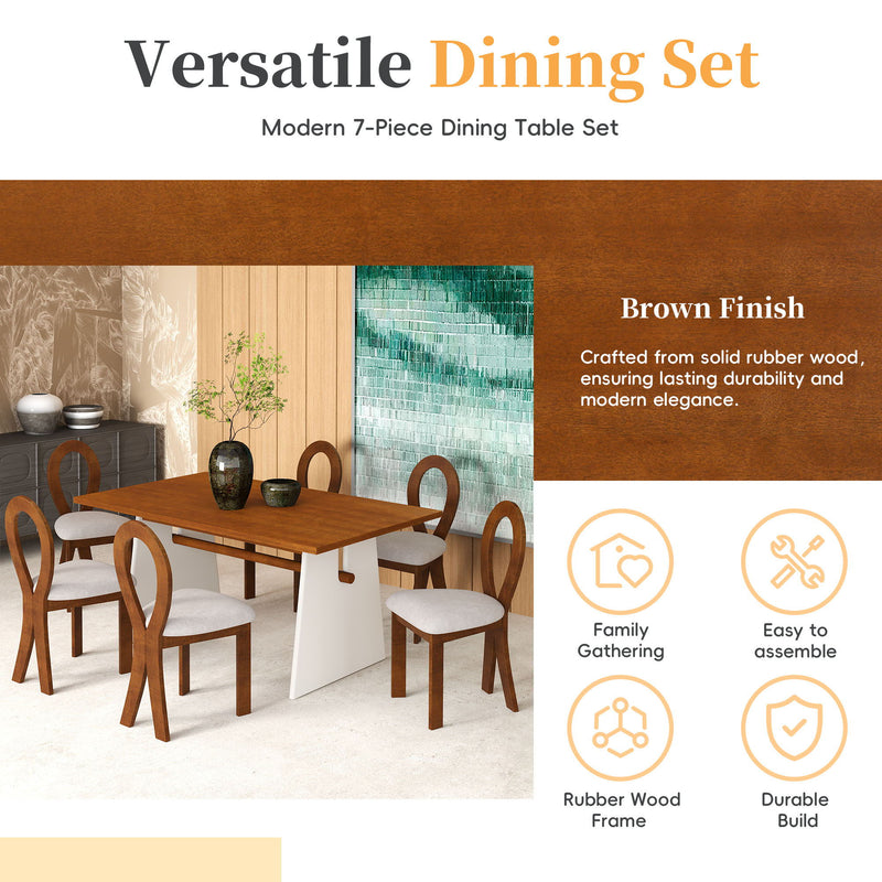 7 Piece Dining Table Set With Trestle Dining Table And 6 Upholstered Dining Chairs