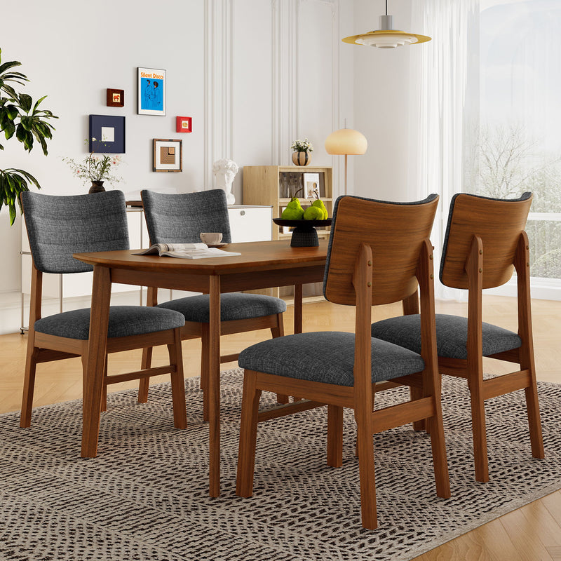 Dining Chairs (Set of 4), Wooden Dining Chair Armless, Mid Century Modern Upholstered Seat Cushion Dining Room Chair For Home Kitchen Dining Room Restaurant - Brown / Gray