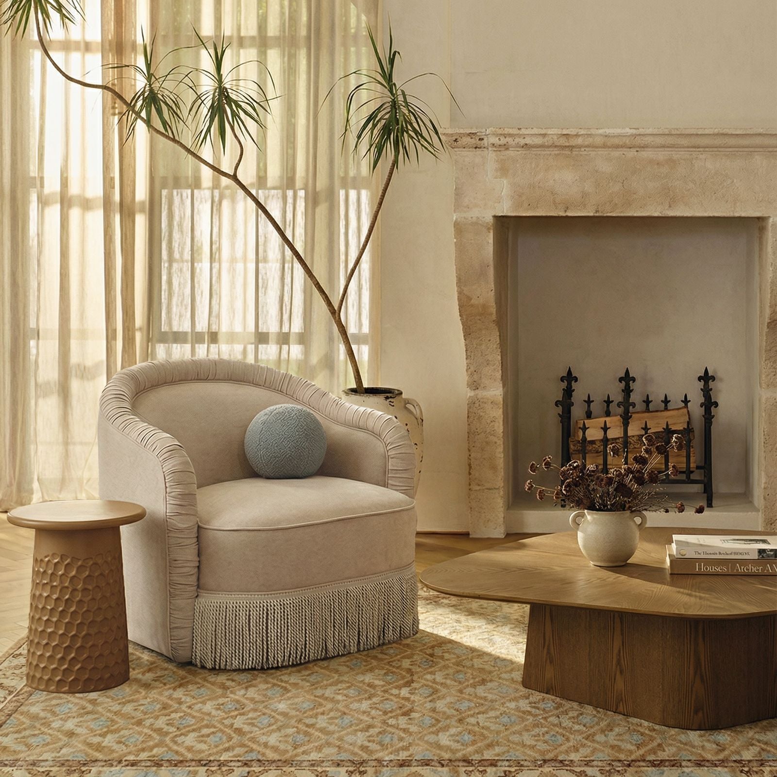 Pamela - Chenille Tassel Lounge Chair - Tan - Urban Living Furniture (Los Angeles, CA)