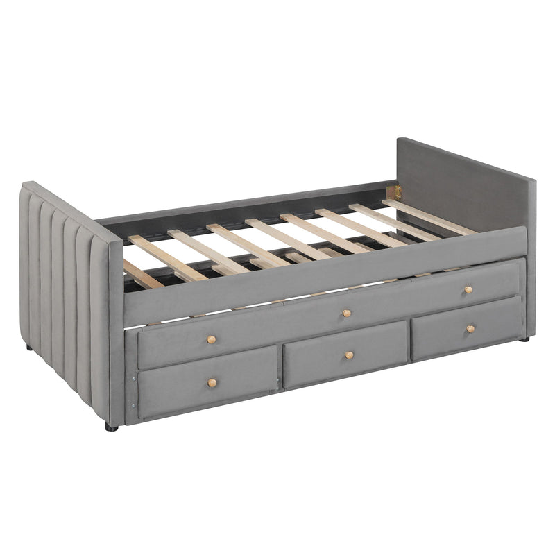 Upholstered Daybed With Trundle And Drawers