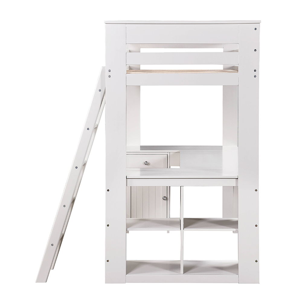 Ambar - Twin Loft Bed With Desk & Bookcase & Chest - Light Gray - Urban Living Furniture (Los Angeles, CA)