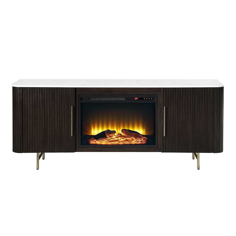 Clayten - Server With Marble Top & Fireplace - White & Espresso