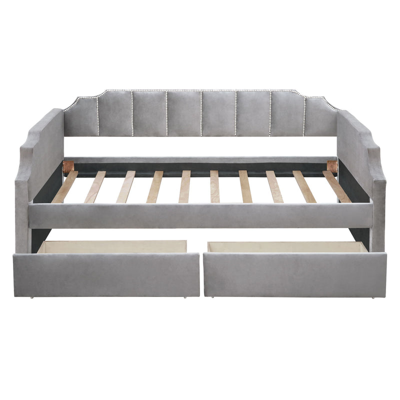 Upholstered Daybed With Drawers, Slat Support