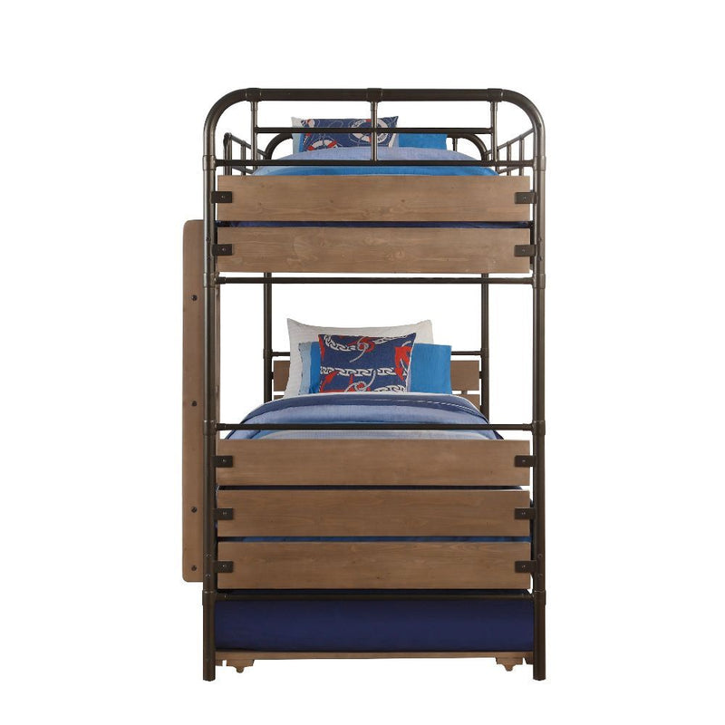 Adams - Twin Over Twin Bunk Bed & Trundle - Antique Oak & Gunmetal - Urban Living Furniture (Los Angeles, CA)