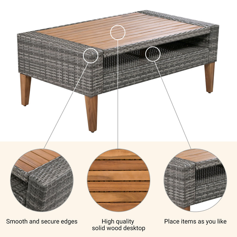 6 Pieces All Weather Sofa Set, Outdoor Rattan Sofa With Double Cushions