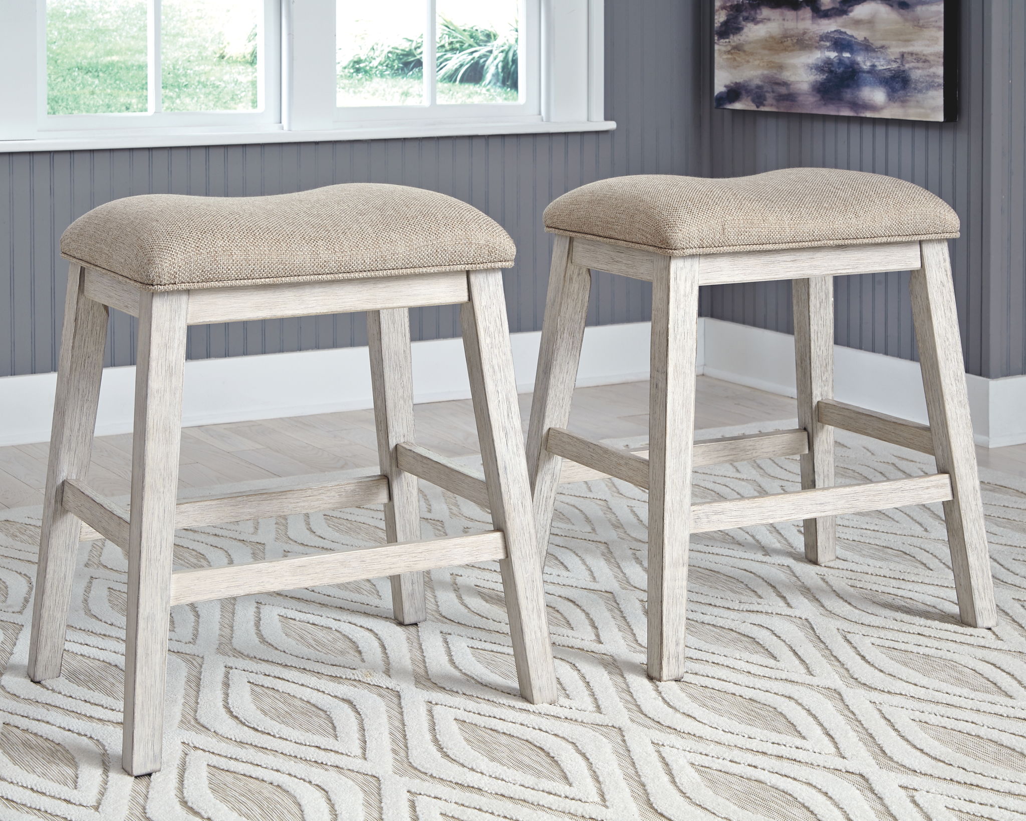 Skempton - Upholstered Stool (Set of 2) - White