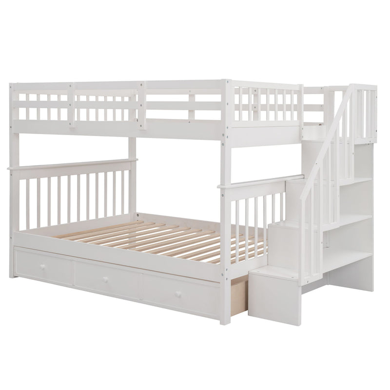 Stairway Bunk Bed With Storage And Guard Rail For Bedroom