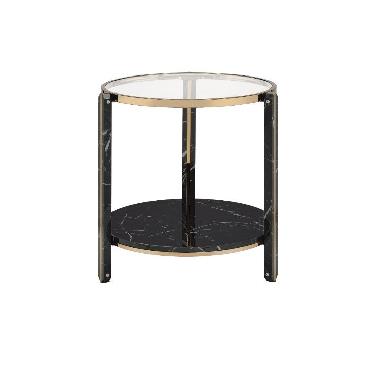Thistle - End Table - Clear Glass, Faux Black Marble & Champagne Finish - Urban Living Furniture (Los Angeles, CA)