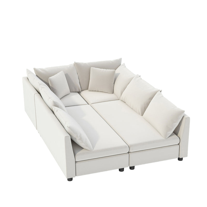 Modular Sectional Bed Couch Set With Pillows Free Combination, Minimalist Style Oversized 6 Seat Convertible Sofa