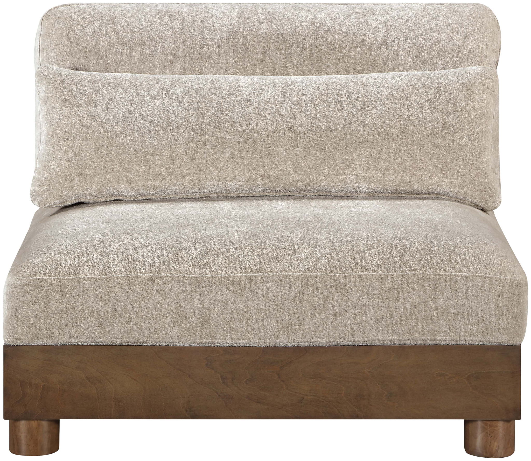 Turin - Chenille Fabric Upholstered Modular Armless Chair - Taupe / Brown Walnut - Urban Living Furniture (Los Angeles, CA)