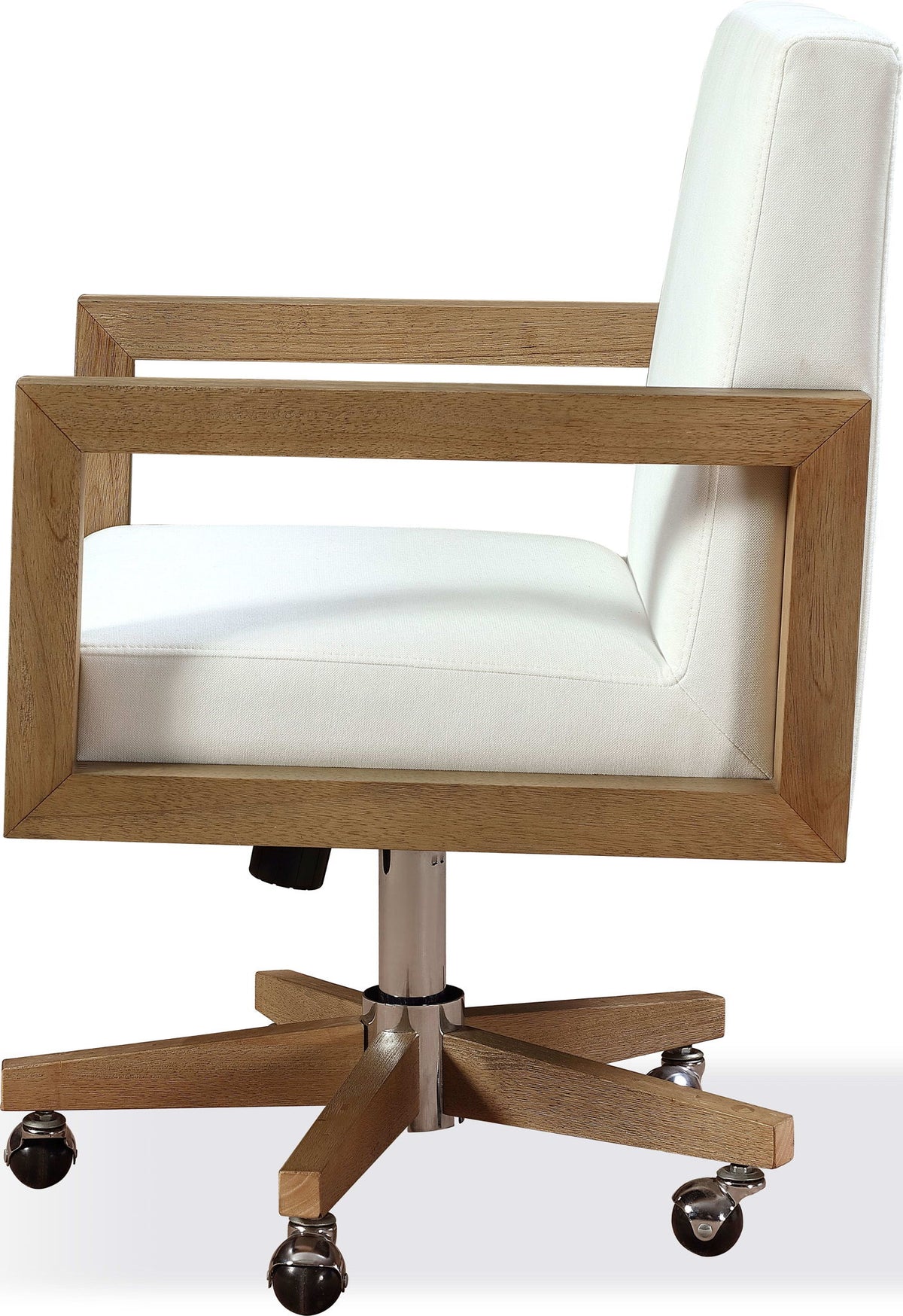 One - Wood Frame Home Office Chair - Solid Wood And White Canvas