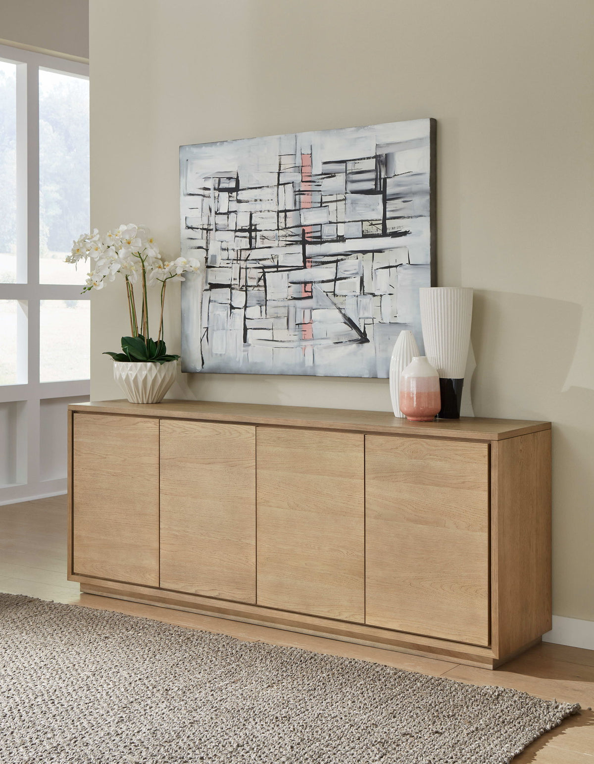 One - Modern Coastal Four Door Sideboard - White Oak