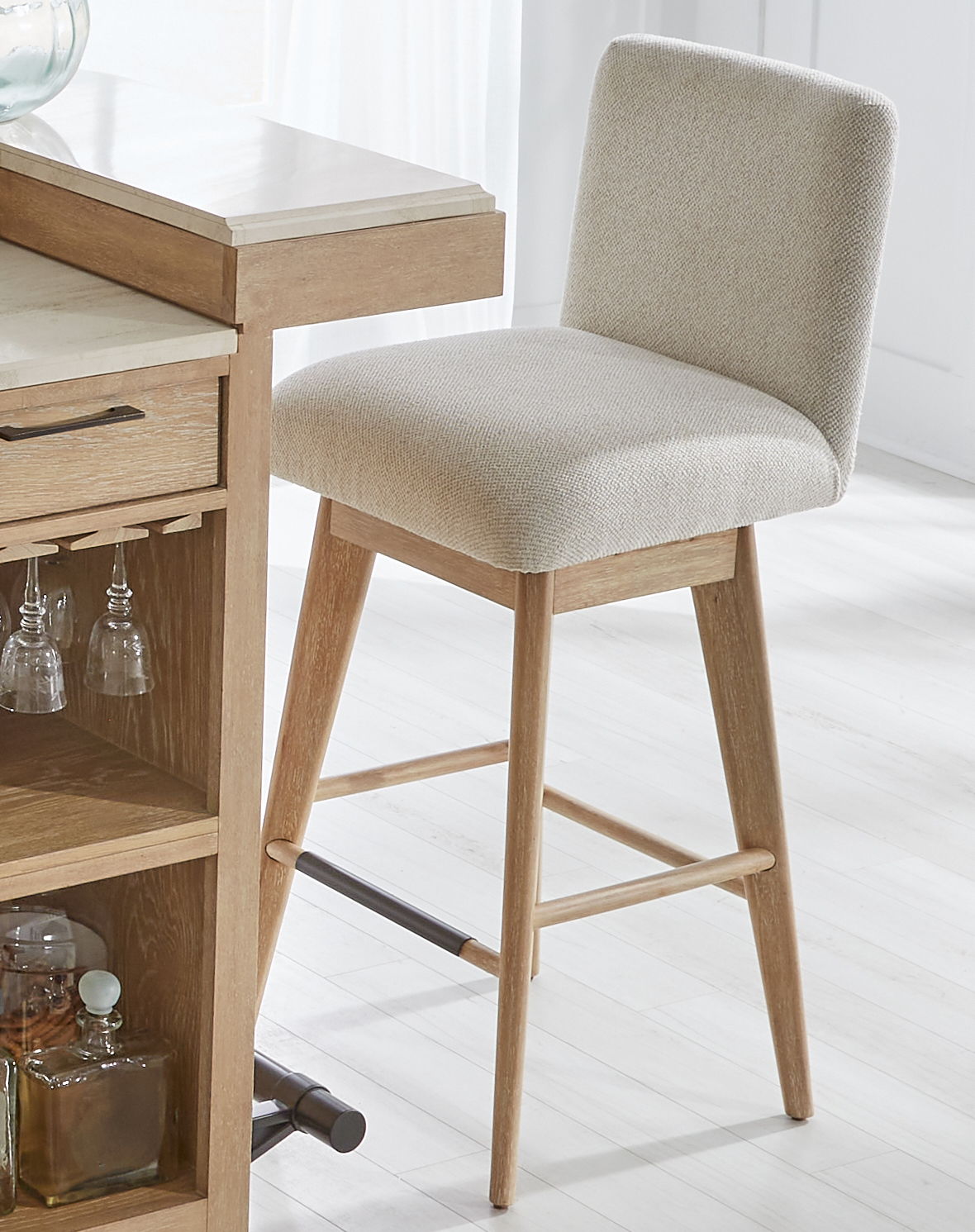 Escape - Dining Upholstered Swivel Barstool - Glazed Natural Oak / Mirage Mist
