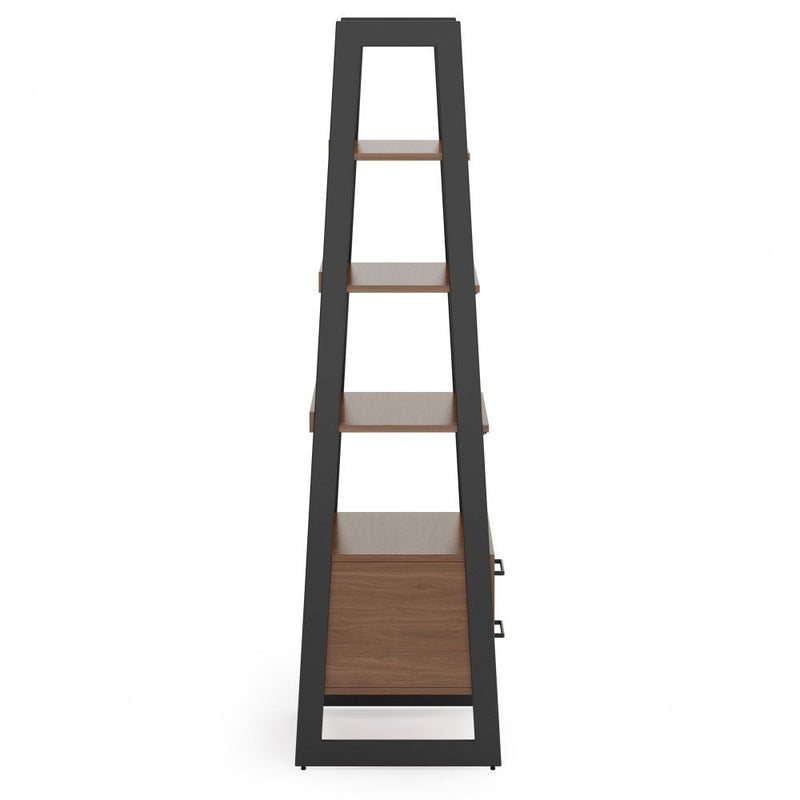 Sawhorse - Solid Walnut Veneer And Ladder Shelf With Storage - Dark Brown