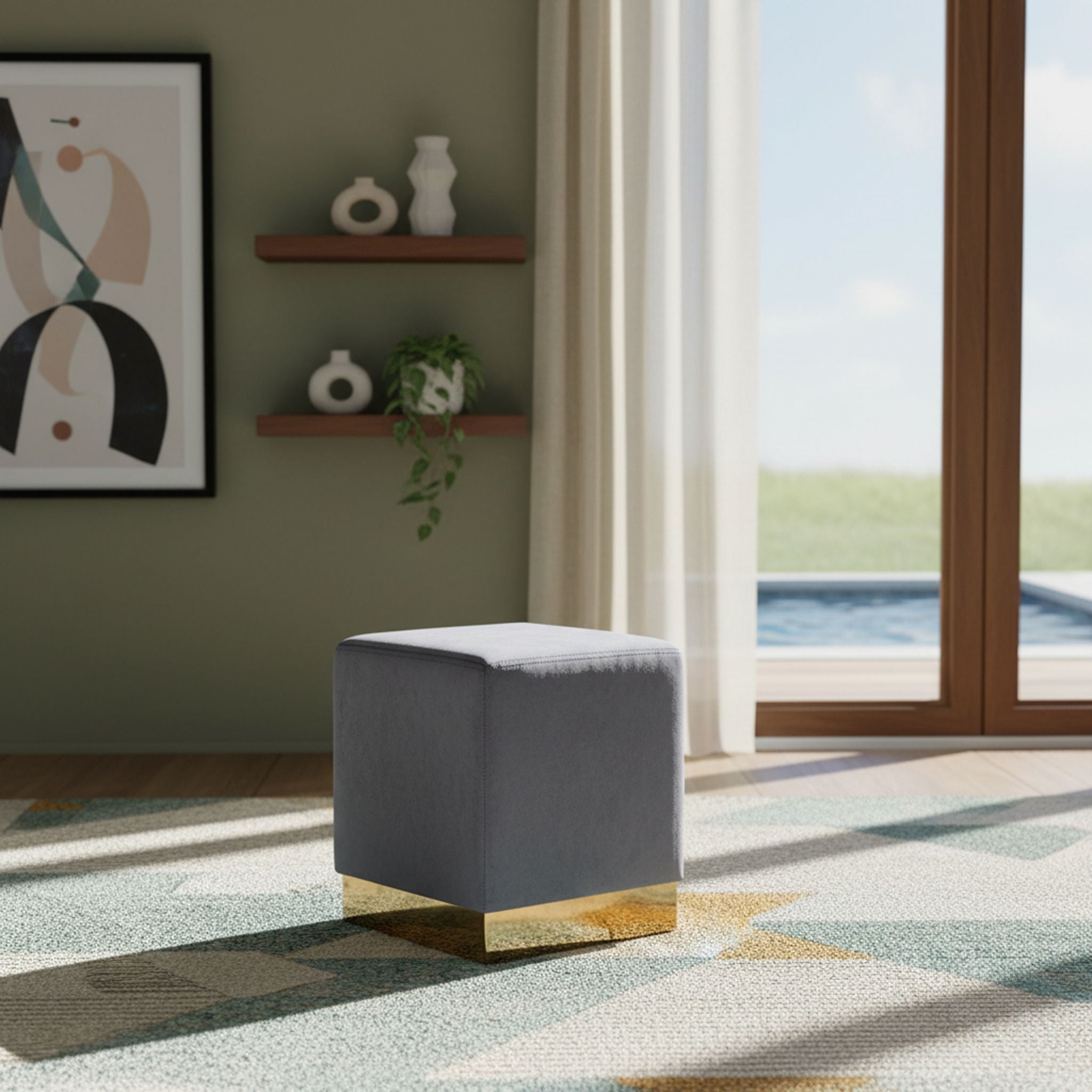 Jax - Stool Ottoman with Gold Base - Urban Living Furniture (Los Angeles, CA)