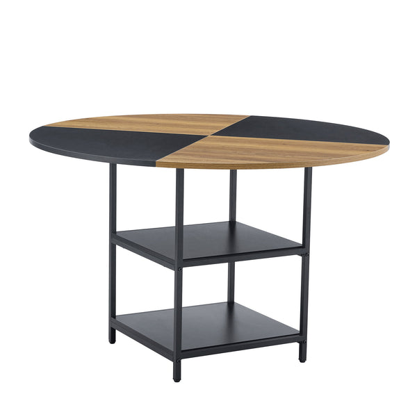 Modern Splicing Circular Dining Table With Double Layer Storage - Black / Wood