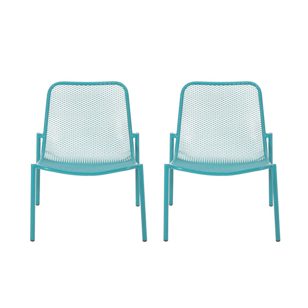 Outdoor Iron Chair With Mesh Design - Teal