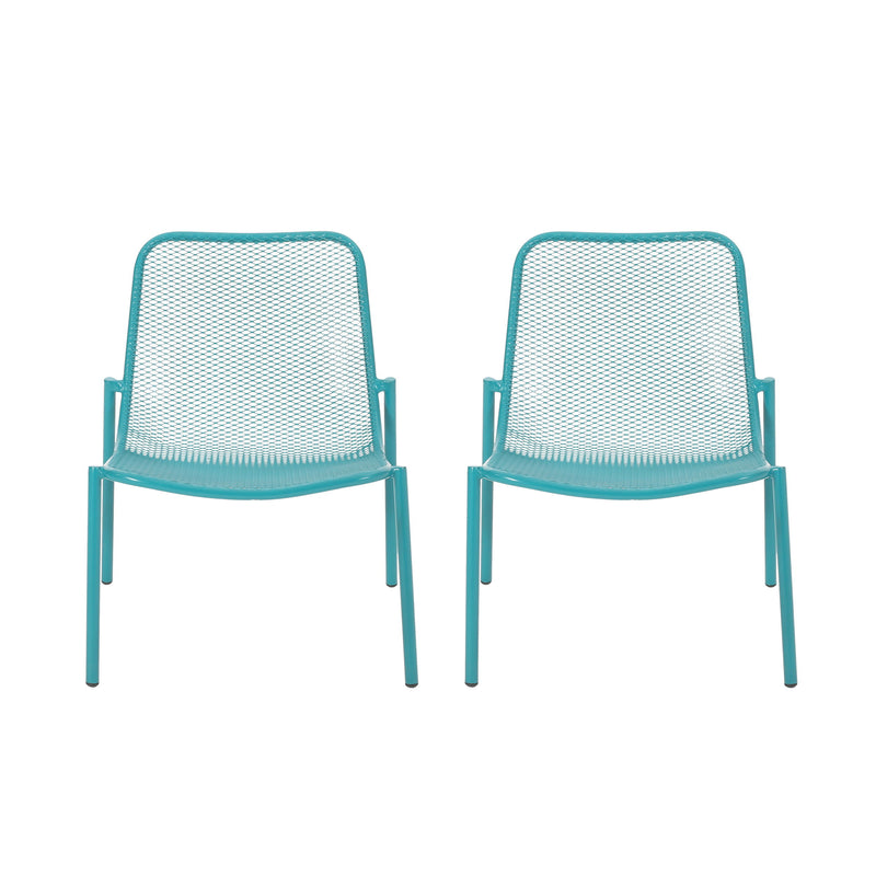 Outdoor Iron Chair With Mesh Design - Teal