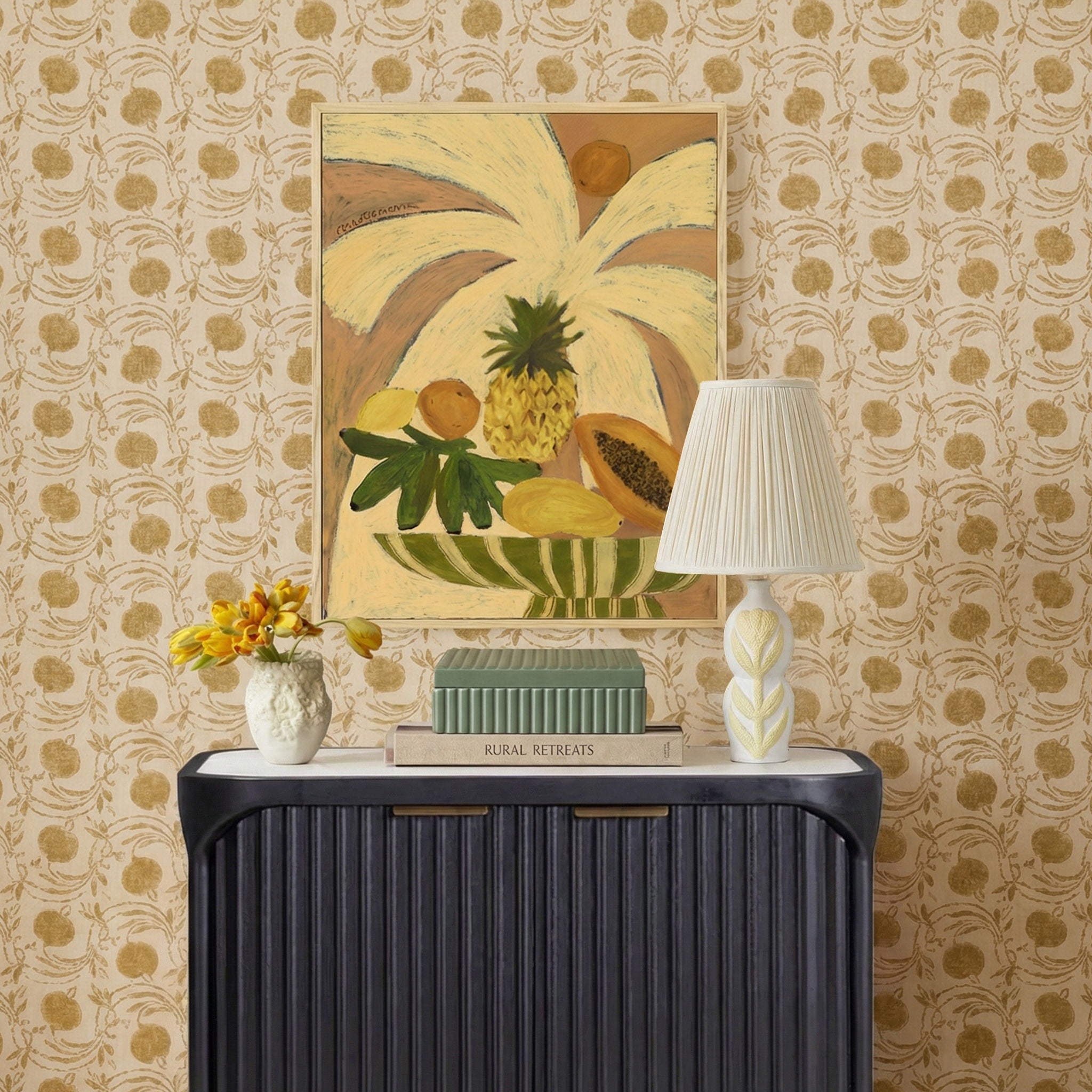 Edith - Curved Papier Mache Flower Pleated Table Lamp - Cream - Urban Living Furniture (Los Angeles, CA)