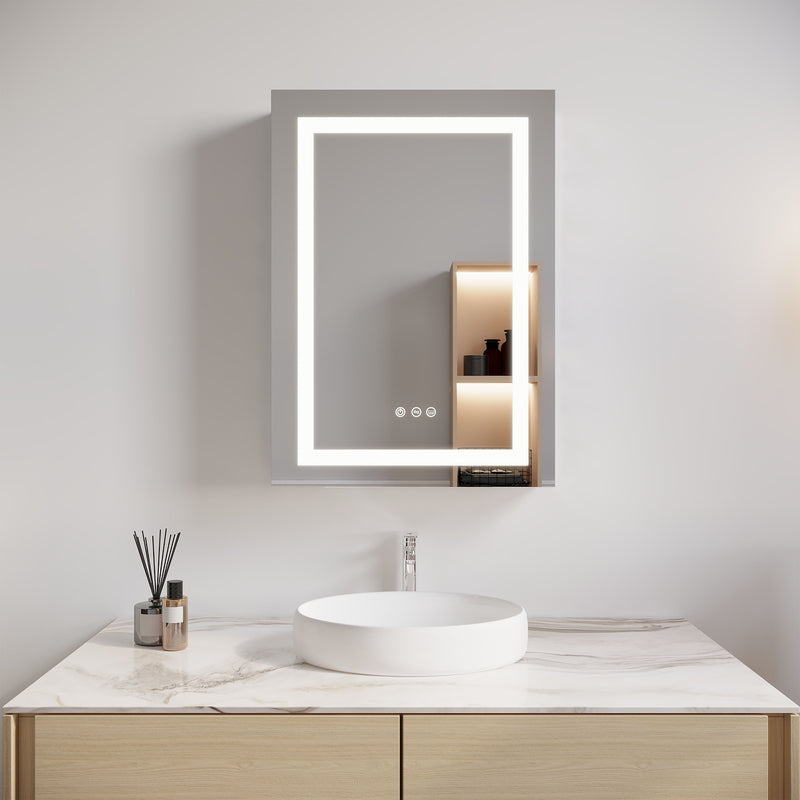 Bathroom Medicine Cabinet With LED Mirror, Anti-Fog, Waterproof, 3000K~6000K Single Door Lighted Bathroom Cabinet With Touch Swich