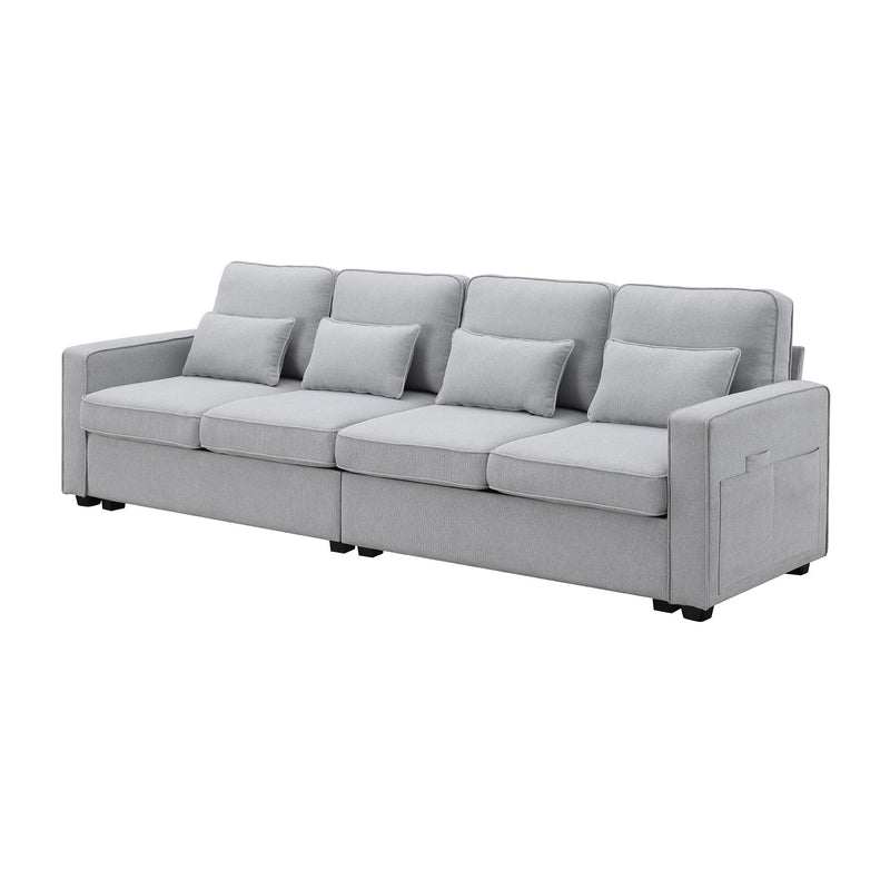 4 Seater Modern Linen Sofa With Armrest Pockets And 4 Pillows, Minimalist Style Couch For Living Room - Urban Living Furniture (Los Angeles, CA)