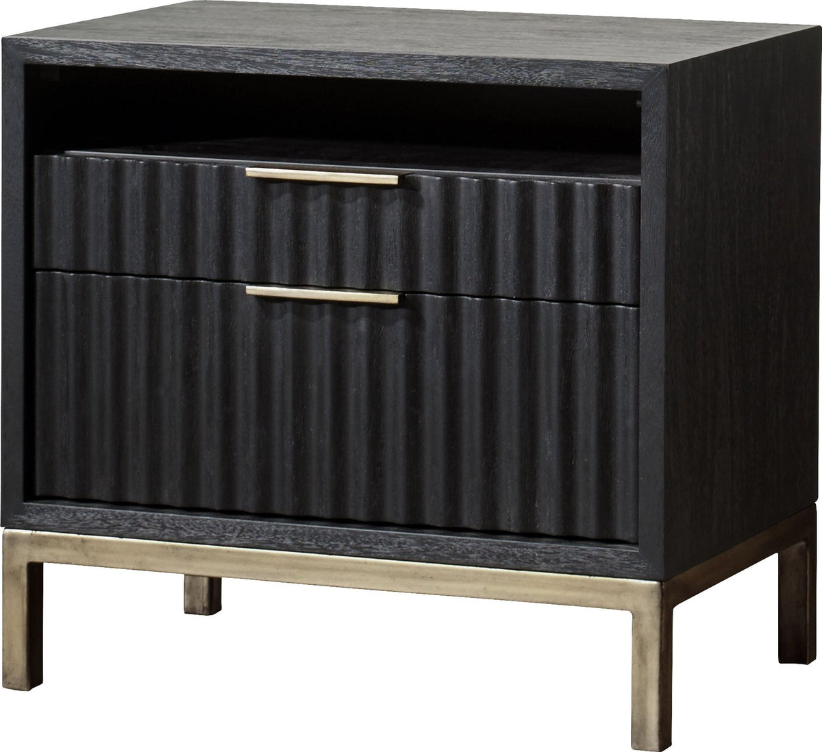 Kentfield - Solid Wood Two Drawer Nightstand - Black Drifted Oak