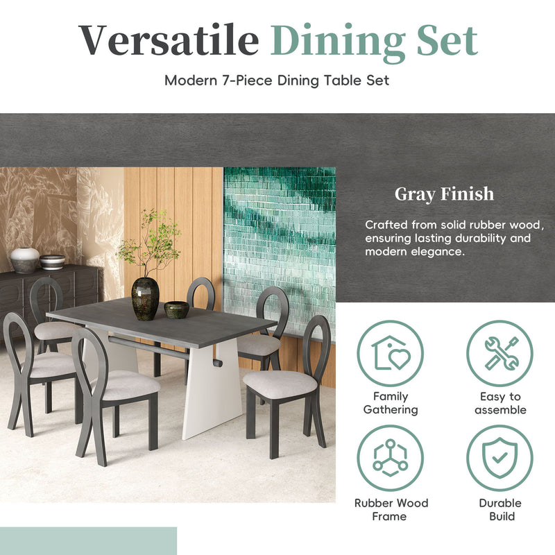 7 Piece Dining Table Set With Trestle Dining Table And 6 Upholstered Dining Chairs