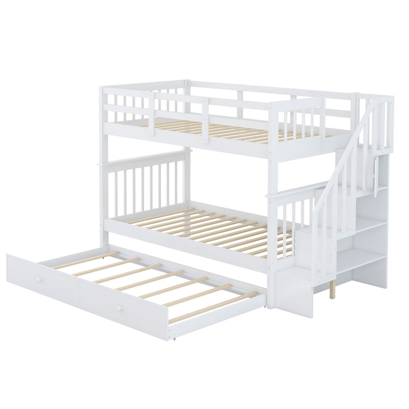 Stairway Bunk Bed With Storage And Guard Rail For Bedroom