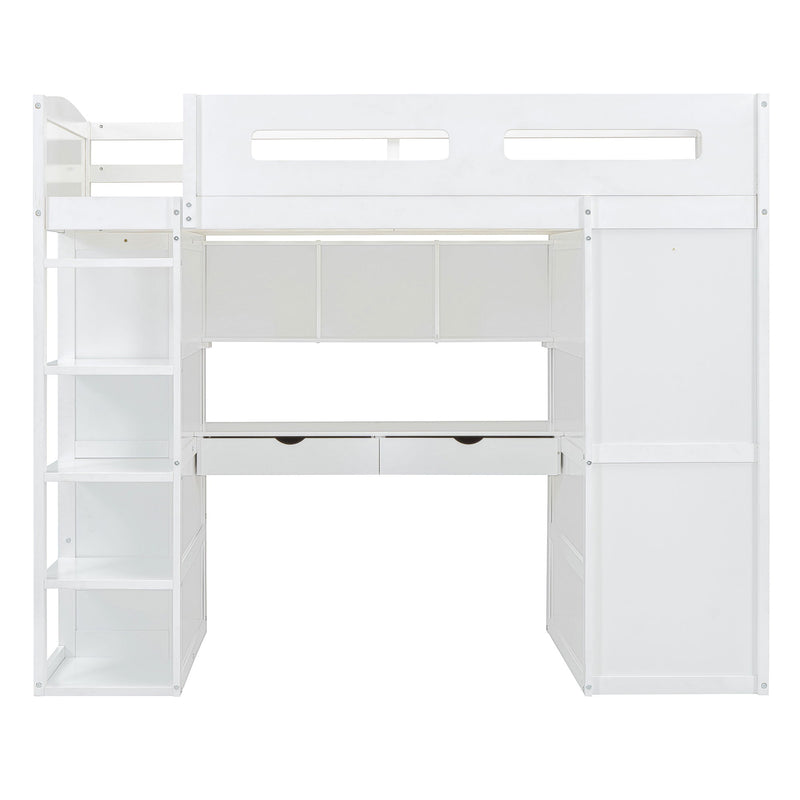 Loft Bed With Desk, Wardrobes, 4 Drawers And 4 Shelves