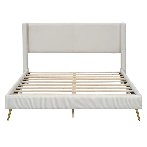 Platform Contemporary Bed With Legs And Upholstered Headboard