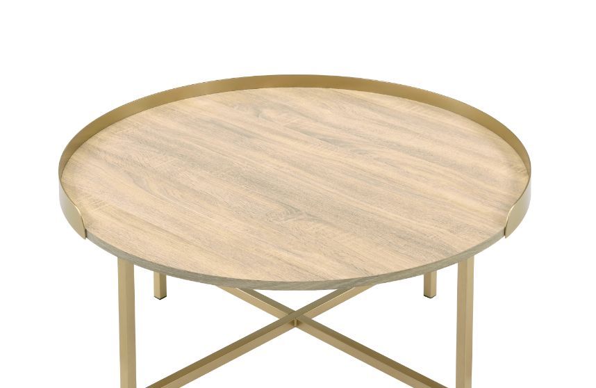 Mithea - Coffee Table - Oak Table Top & Gold Finish - Urban Living Furniture (Los Angeles, CA)