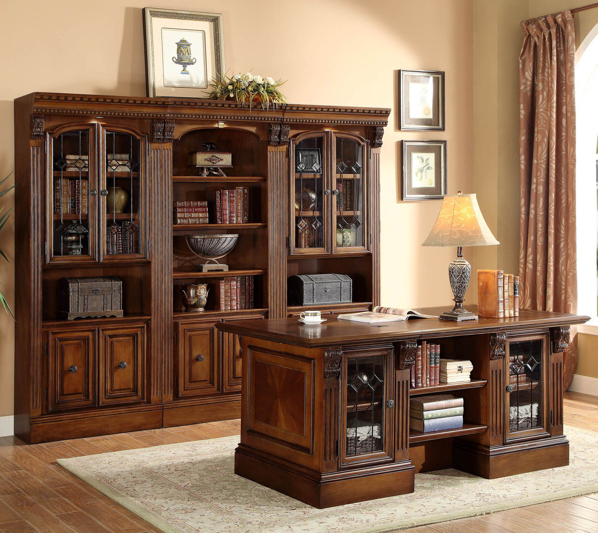 Huntington - Double Pedestal Executive Desk - Antique Vintage Pecan