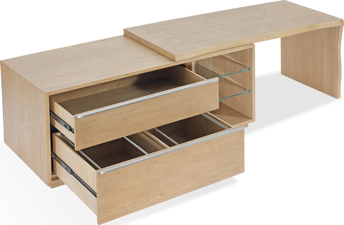 One - Live Edge Edge Executive Desk - White Oak And Glass