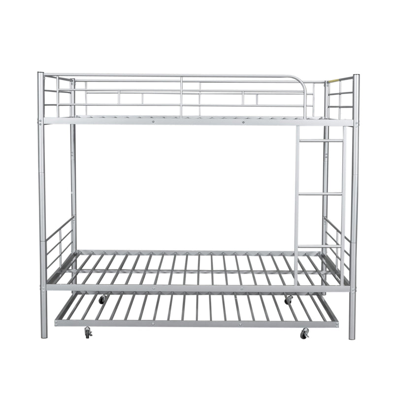 Full Over Full Metal Bunk Bed With Trundle - Silver