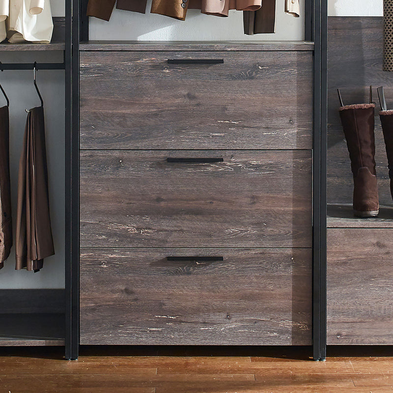 Monica - Wood Walk In Closet System With Powder Coated Metal Frame And Melamine - Rustic