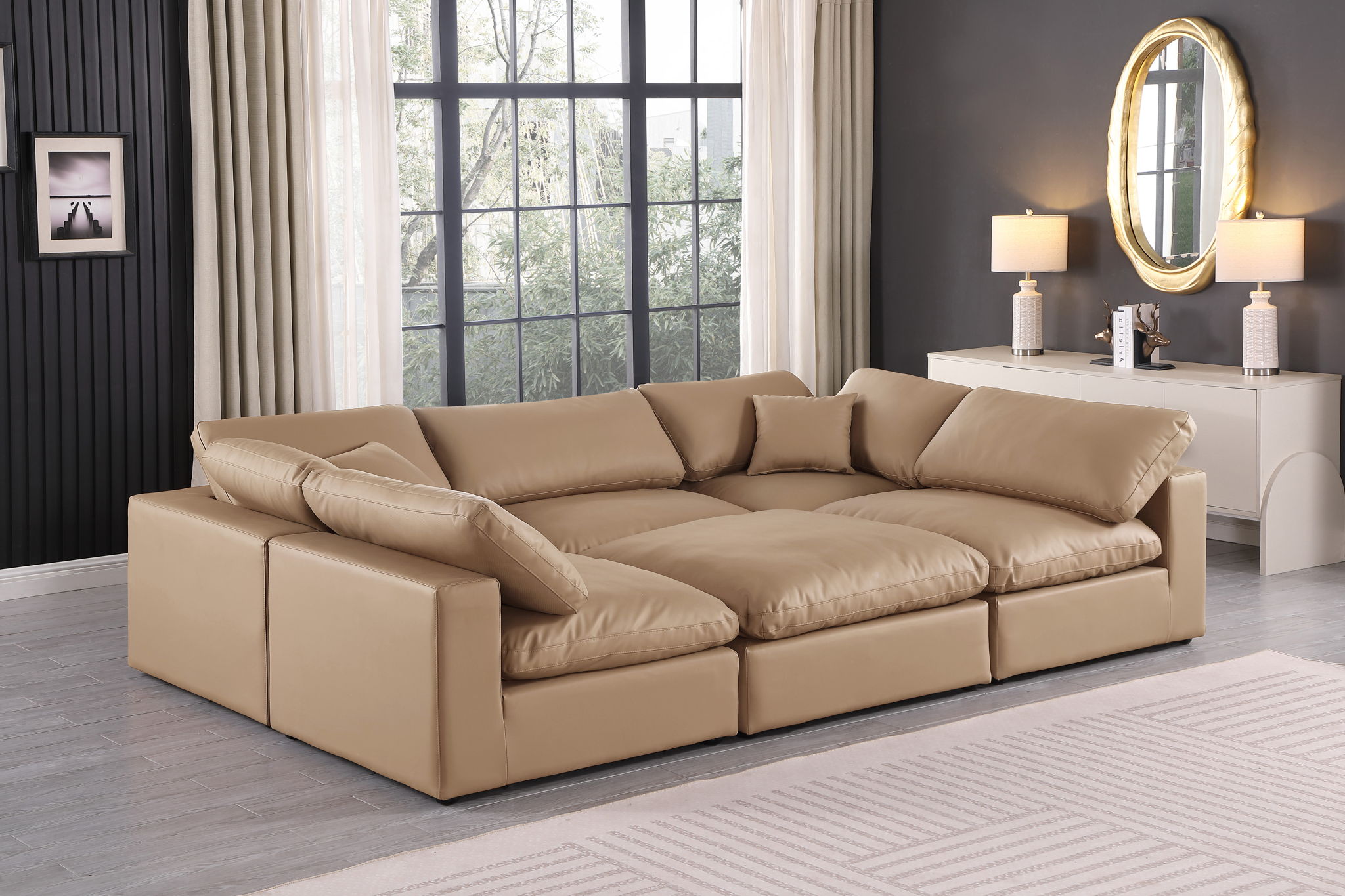 Comfy - 6 Piece Faux Leather Sectional - Tan - Urban Living Furniture (Los Angeles, CA)