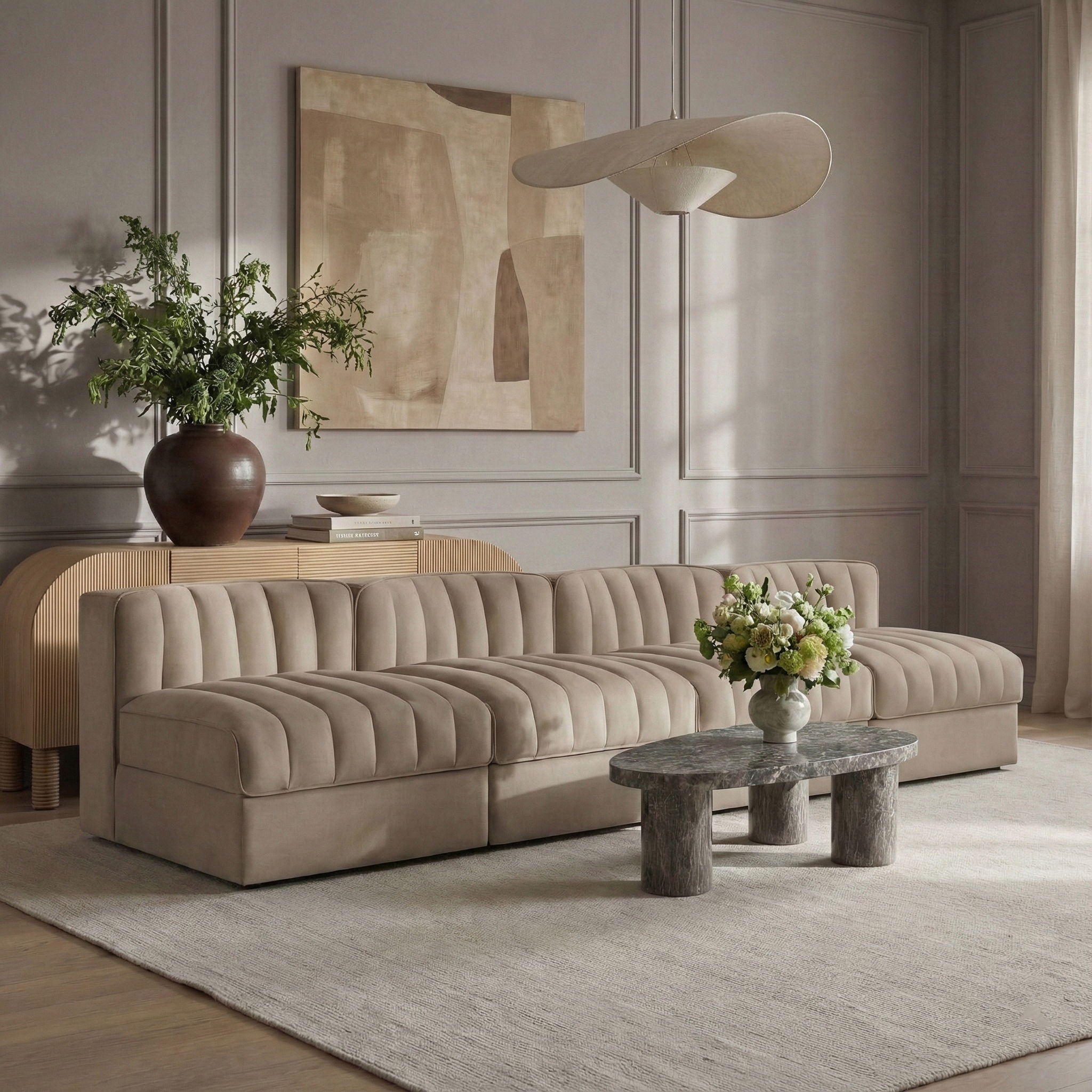 Rummi - Armless Velvet Performance Fabric Upholstered 4 Piece Modular Sofa - Urban Living Furniture (Los Angeles, CA)
