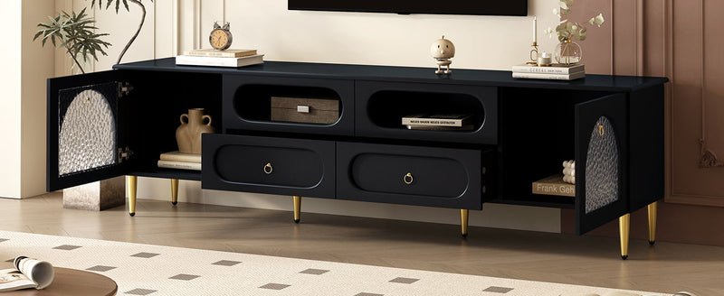 Retro TV Stand With 6 Metal Legs, 2 Cabinets, 4 Drawers And Anti-Tip Device