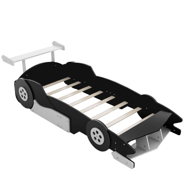Twin Size Race Car-Shaped Platform Bed With Wheels - Black