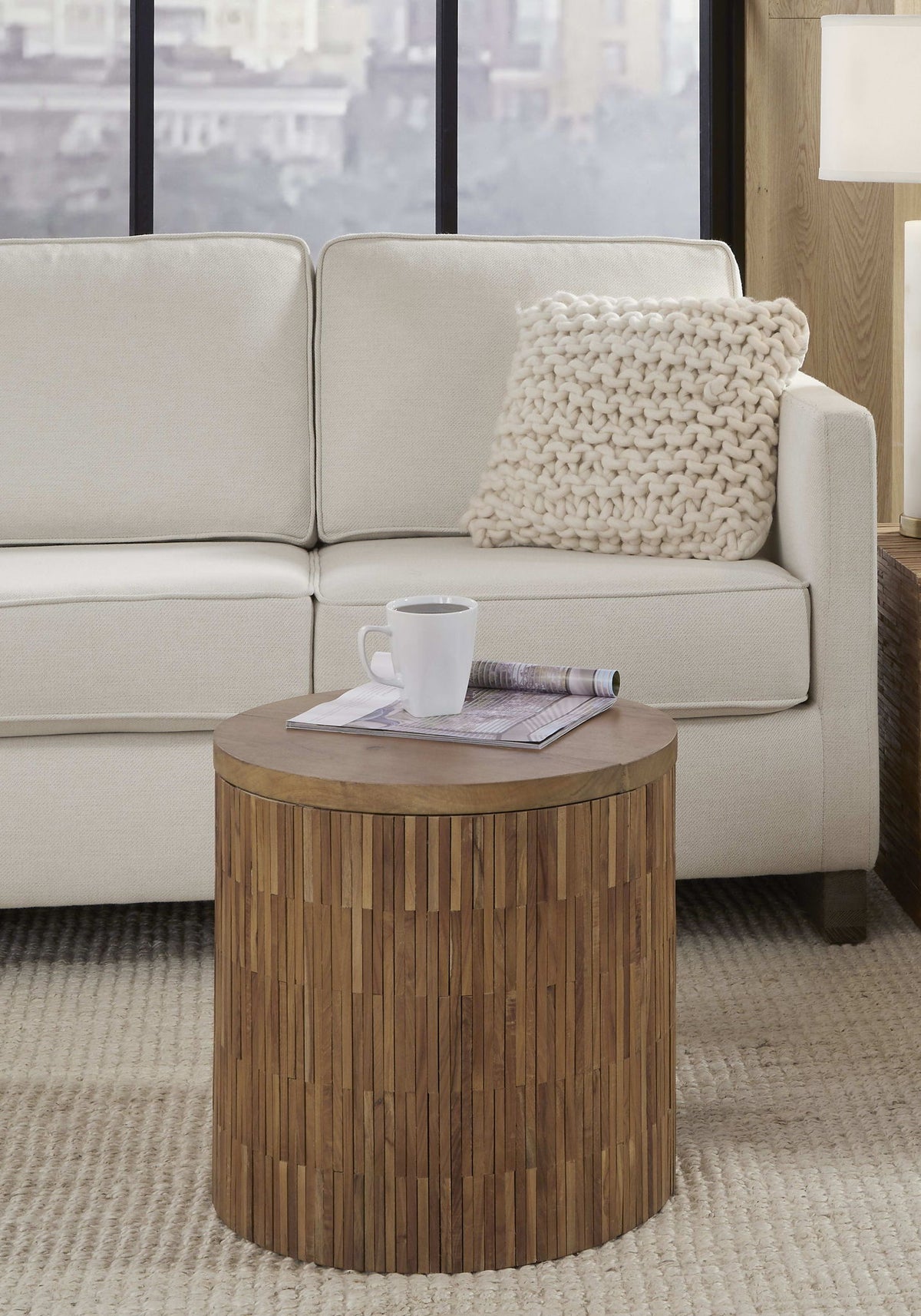 One - Wood Tile Round End Table - Solid Teak