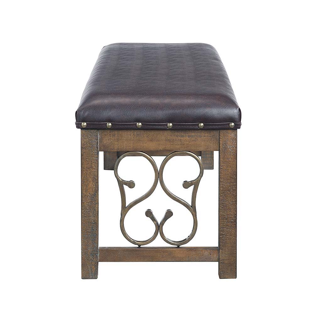 Raphaela - Bench - Black PU & Weathered Cherry Finish - Urban Living Furniture (Los Angeles, CA)