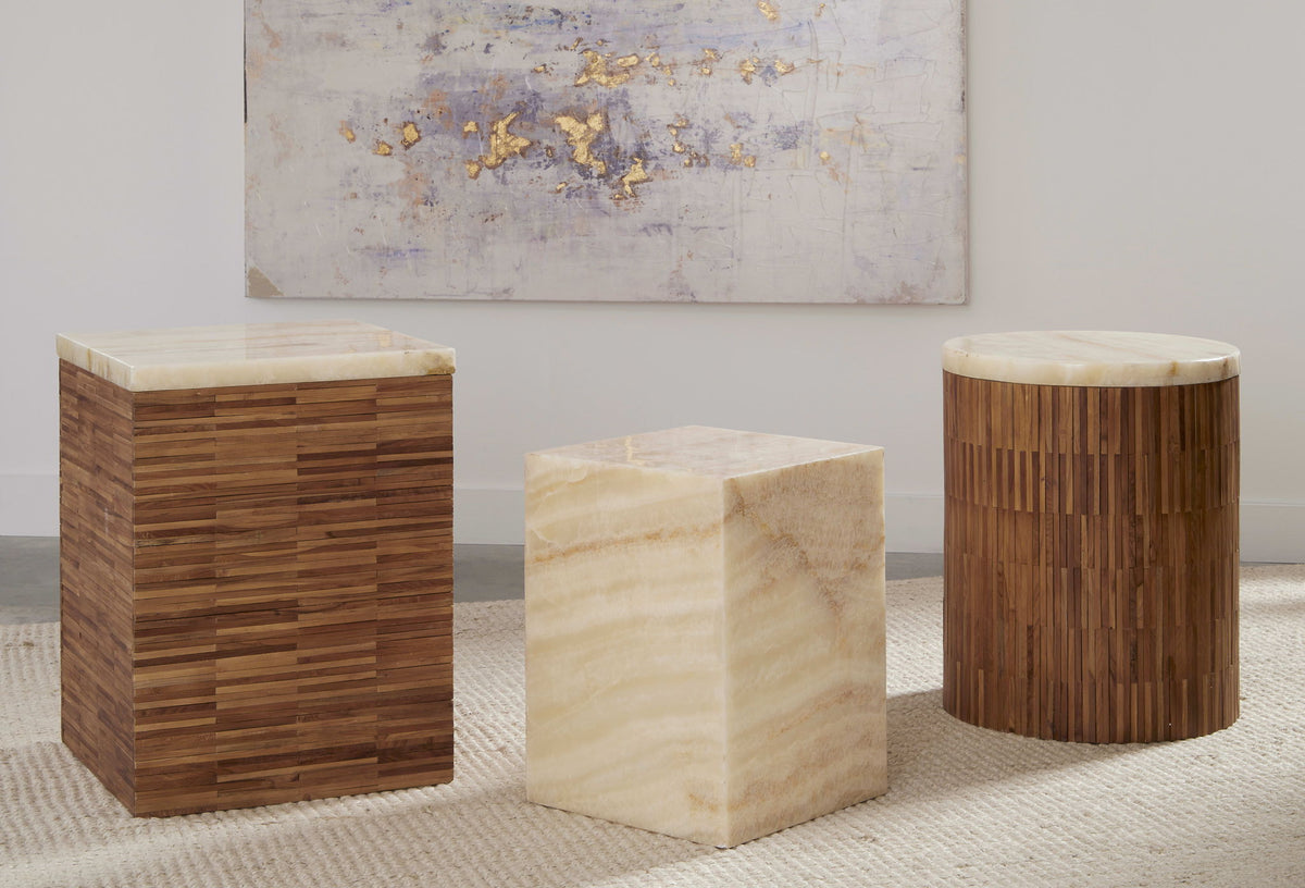 One - Square Onyx End Table - White