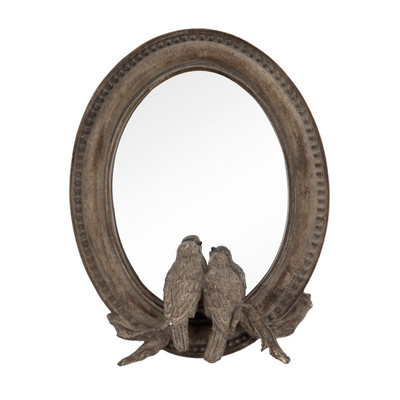 Corella - Oval Bird Mirror With Resin Frame Desk Mirror With Stand For Counter Bedroom Bathroom - Brown