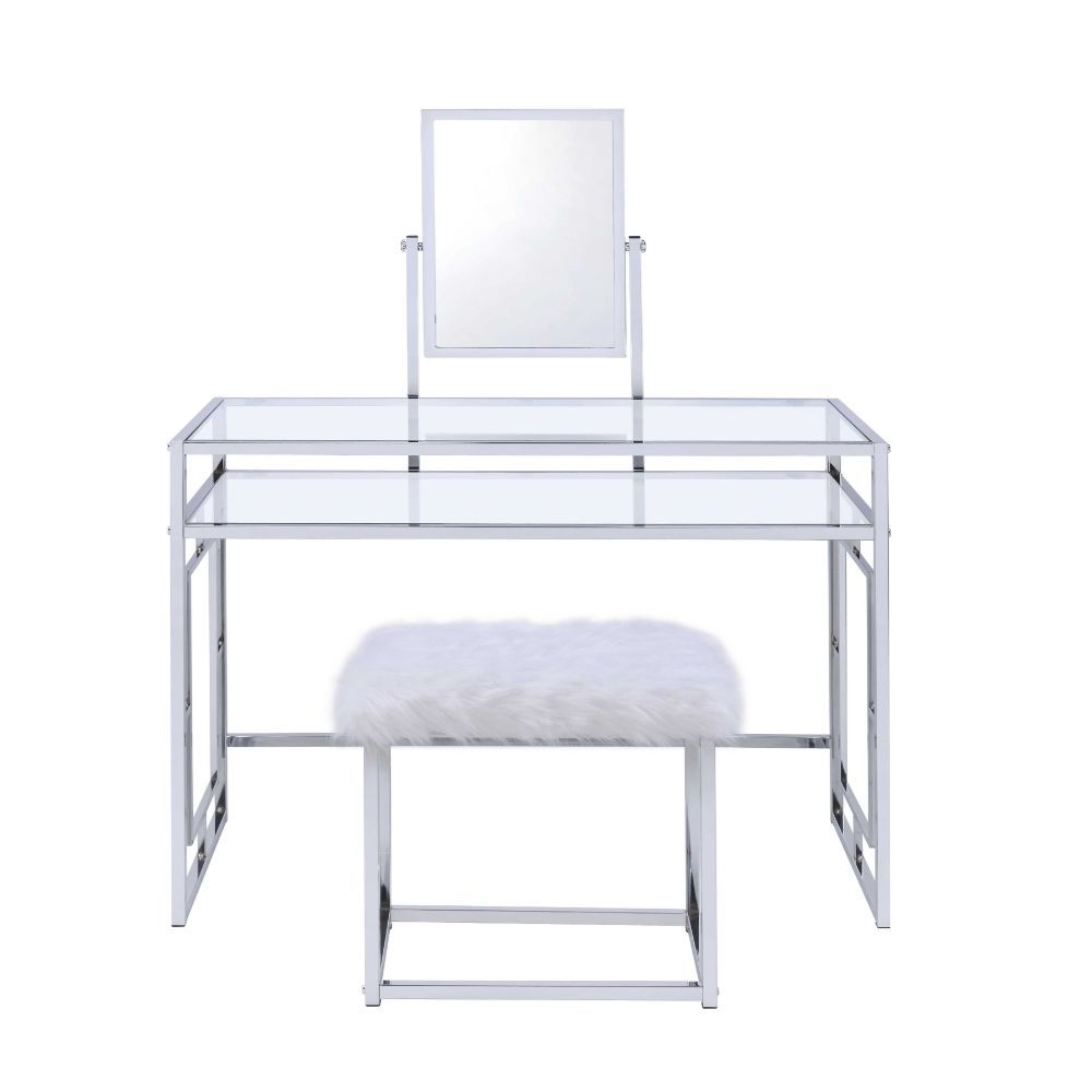 Carenze II - Vanity Desk - White Faux Fur & Chrome - Urban Living Furniture (Los Angeles, CA)