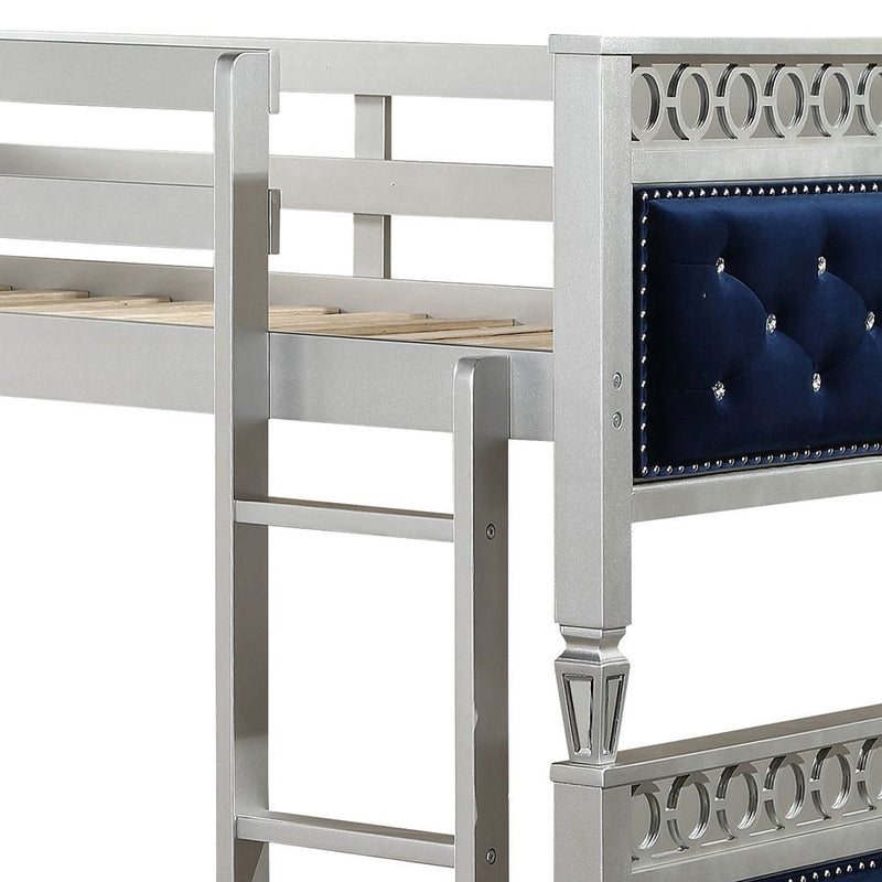 Varian - Twin Over Twin Bunk Bed - Blue Velvet & Silver Finish - Urban Living Furniture (Los Angeles, CA)